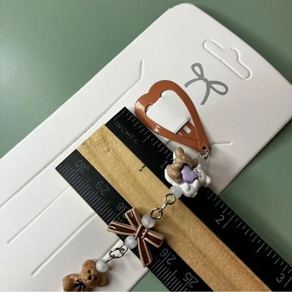 Bears, Bow, and Angel Handmade Beaded Heart Shape Barrette - Picture 7 of 8